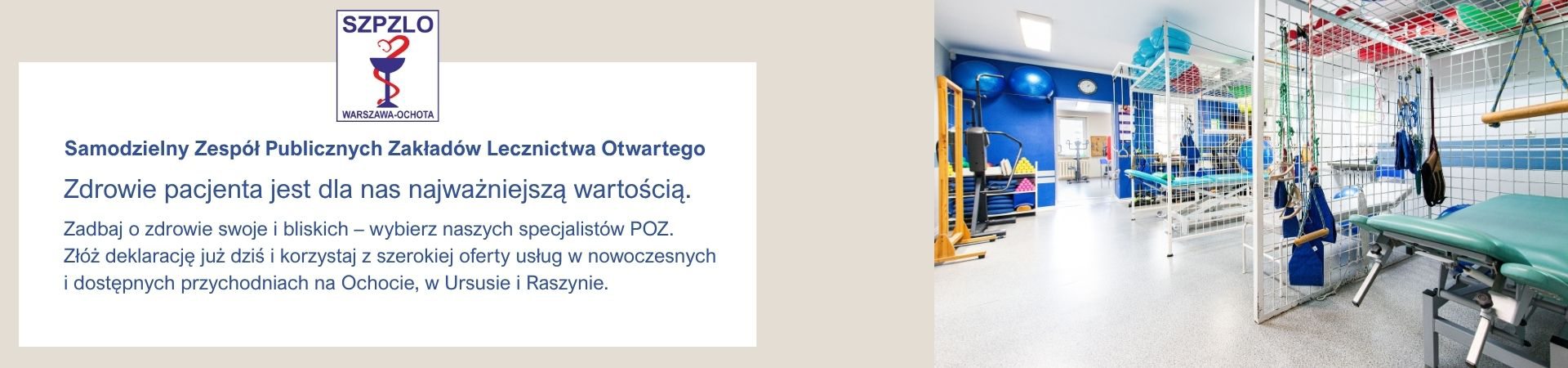 Slajd promujący przychodnię Rejonowo-Specjalistyczną_1maja13 – informacja o dostępności specjalistów POZ oraz zachęta do składania deklaracji wyboru placówki Rejonowo-Specjalistycznej_1maja13. Logo NFZ.